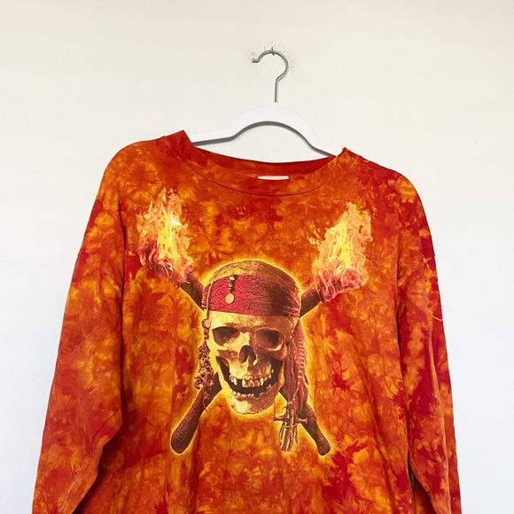 VTG Walt Disney World Pirates of the Caribbean Tie-Dye Long Sleeve Tee Orange XL - Picture 2 of 9